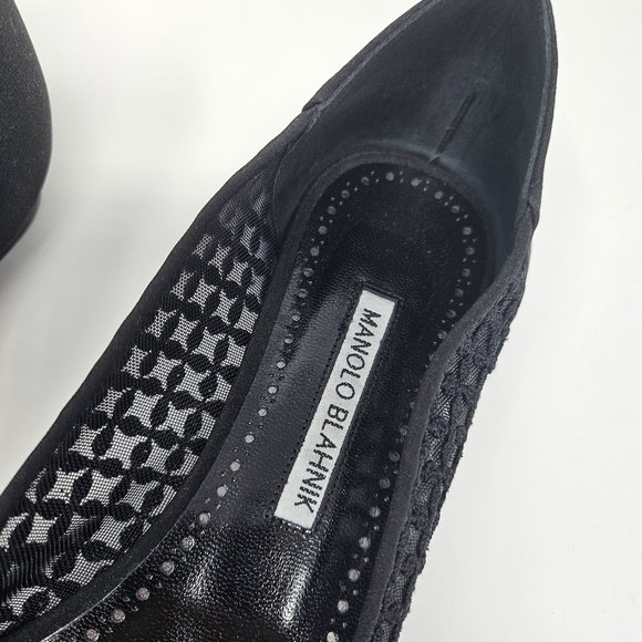 Manolo Blahnik Tiakala Satin Lace Bow Ballerina Flats Point Toe 40 9 Black - Picture 5 of 7